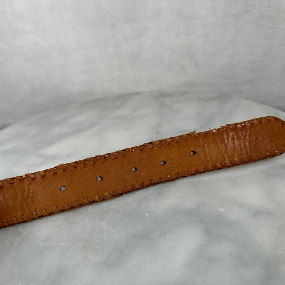 Brown Leather Belt Multicolor Woven Design‎ Guatemalan boho bohemian western